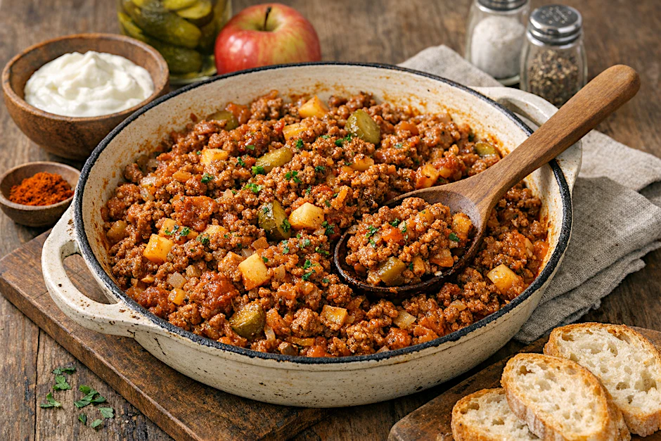 Ungarisches Reiterfleisch von Kurt Drummer: Leckere und bodenständige Küche aus dem Osten, die noch heute überzeugt. Das Rezept von Kurt Drummer macht satt für wenig Geld!