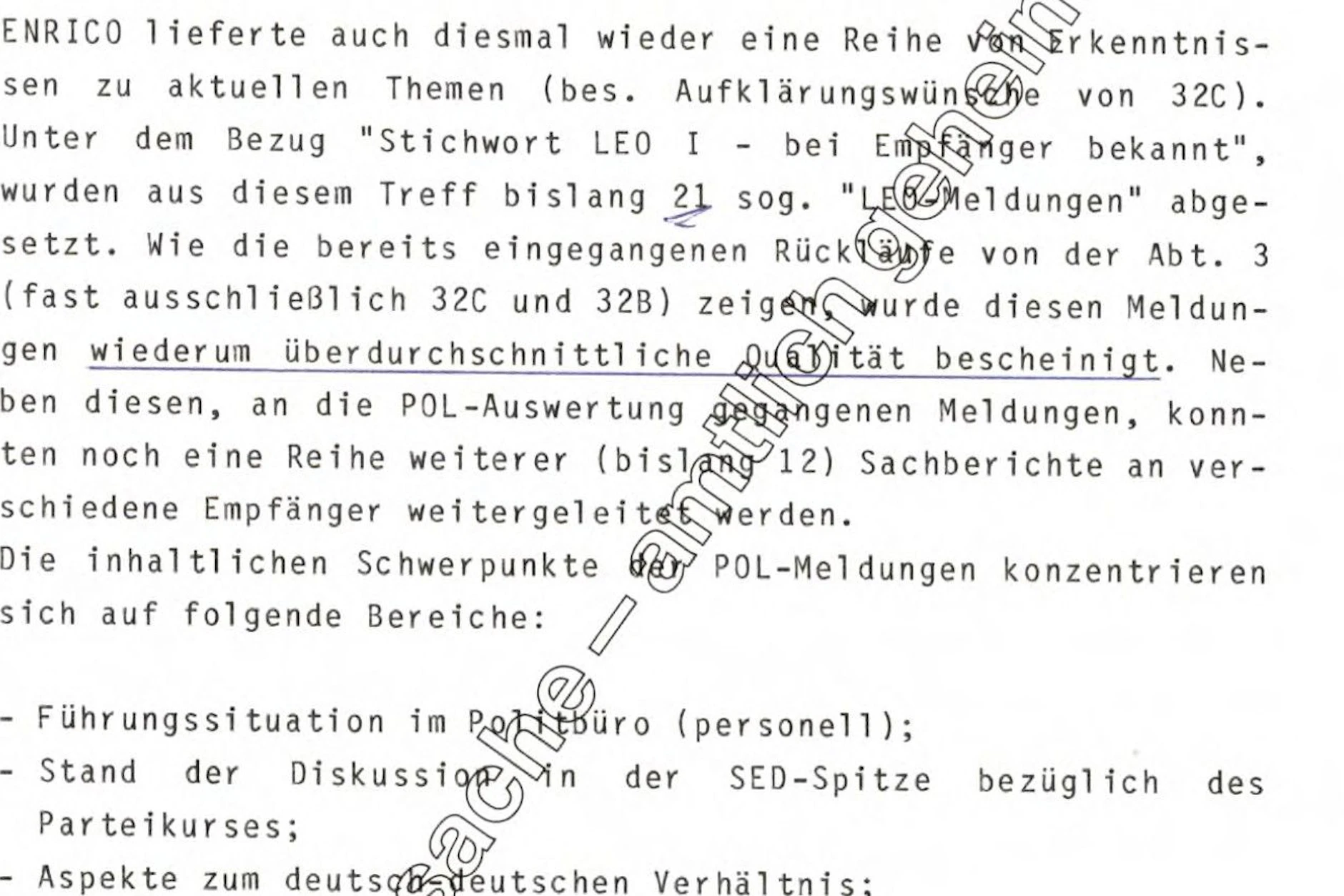 Auszug aus der BND-Akte, die „Enrico“ als hochwertige Quelle lobt