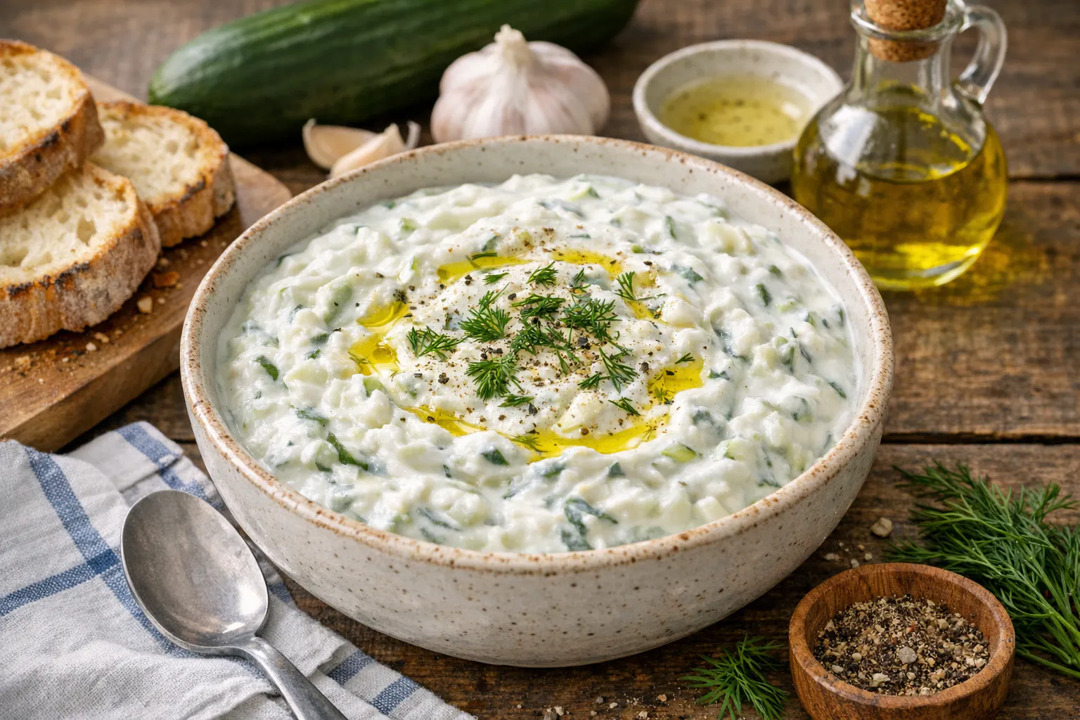 Zaziki ist ein würziger und herrlich frischer Dip mit Knoblauch - mit unserem einfachen Rezept schmeckt die frische Creme garantiert wie beim Griechen!