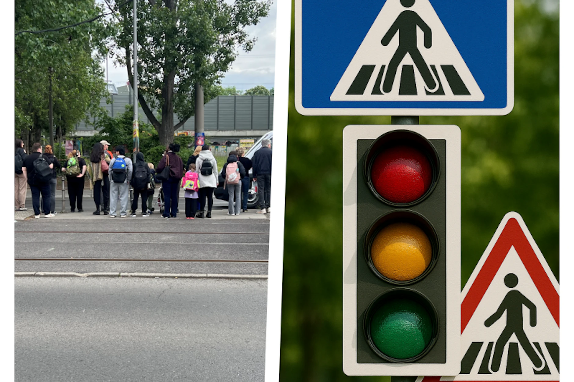 Fußgänger warten in der Straßenmitte darauf, dass sie auf die andere Straßenseite kommen können. Für diese gefährliche Ecke gibt es verschiedene Ideen.