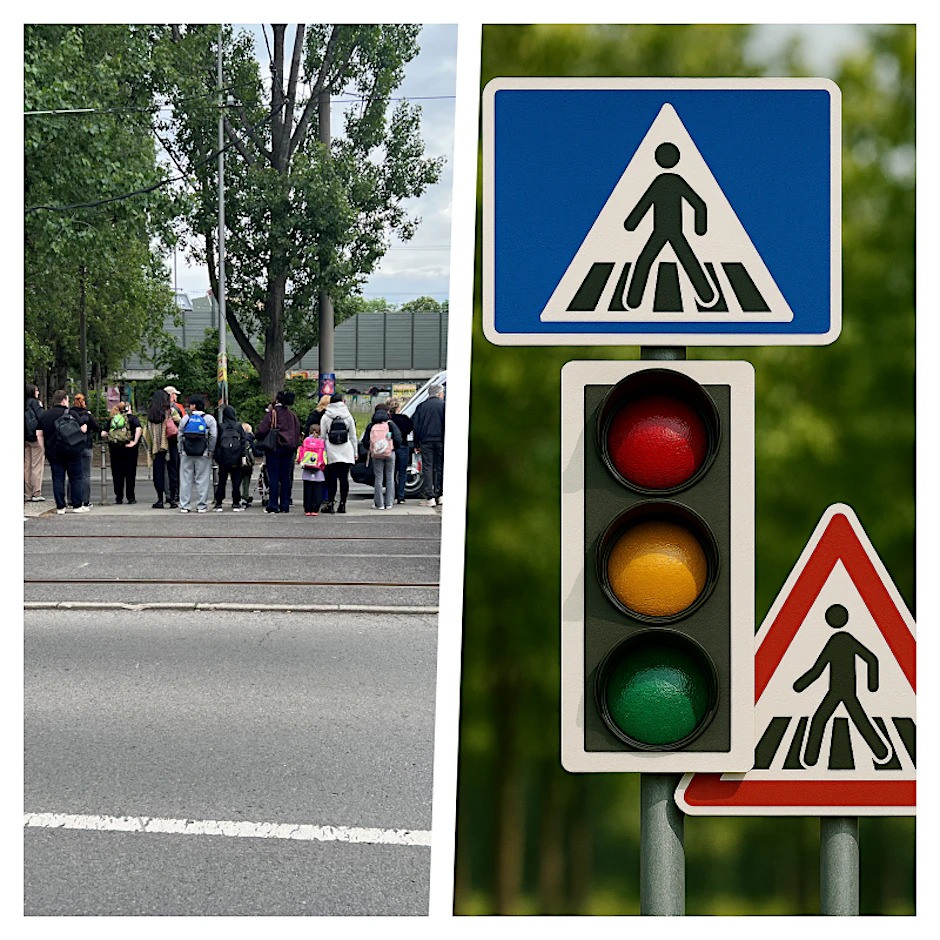 Fußgänger warten in der Straßenmitte darauf, dass sie auf die andere Straßenseite kommen können. Für diese gefährliche Ecke gibt es verschiedene Ideen.