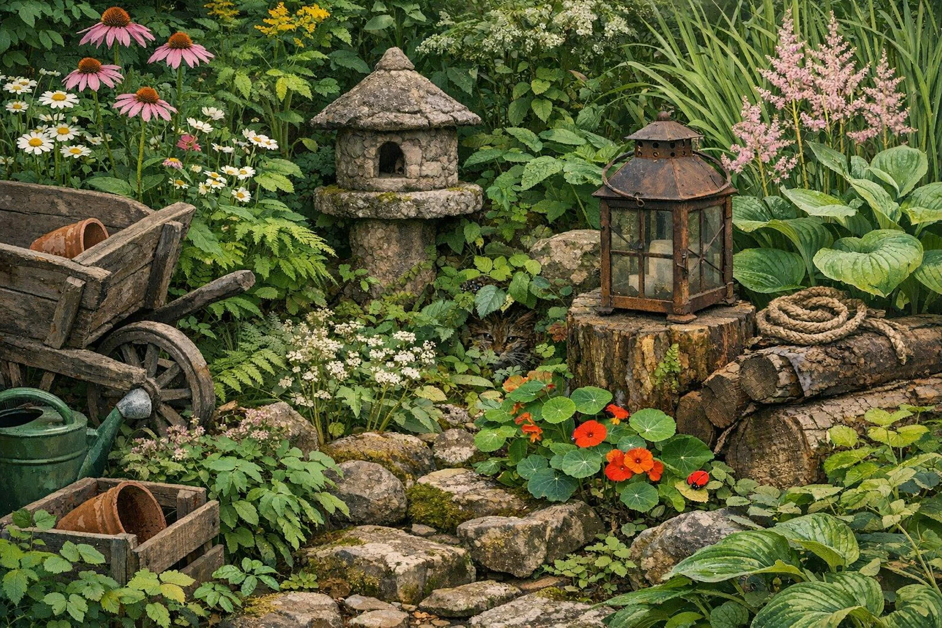 Der Augentest der Woche: Finden Sie in unserem Suchbild die kleine Katze, die sich im Garten versteckt hat? Testen Sie Ihren Blick für das Wesentliche1