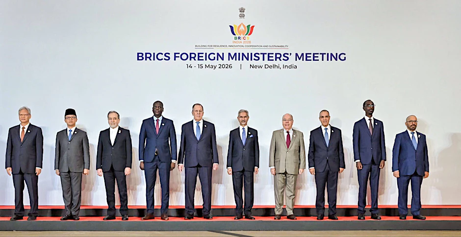 Die Brics-Außenminister beim gemeinsamen Gruppenfoto in Neu-Delhi. Das Treffen diente der Vorbereitung des Brics-Gipfels im September.