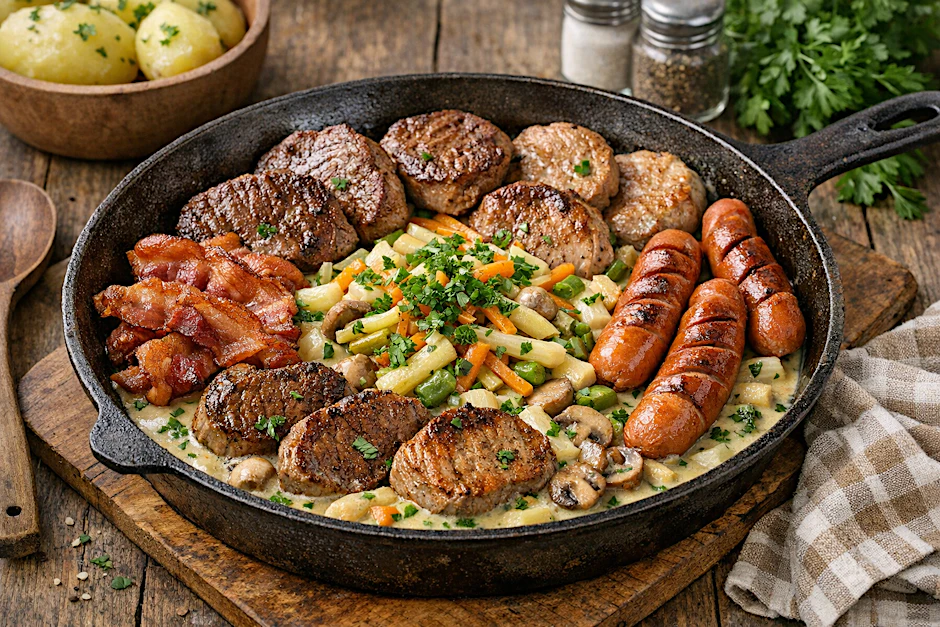 Ratsherrenpfanne ist ein richtig leckeres Gericht mit viel Gemüse, cremiger Soße und Fleisch. Das perfekte Genießer-Essen für jeden Tag!