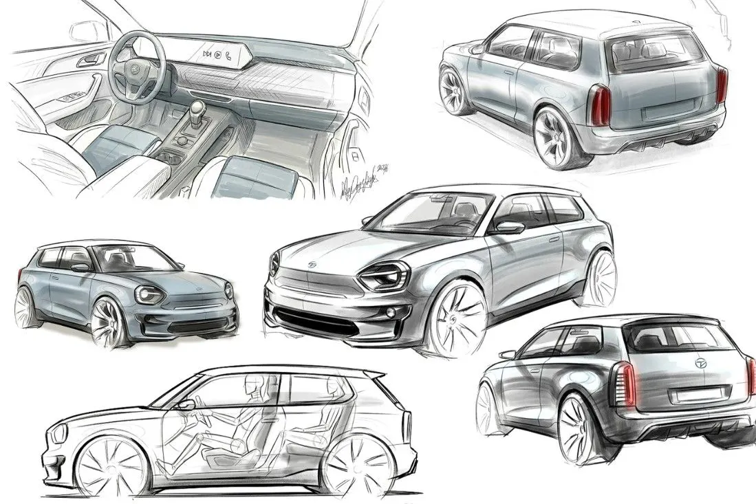 Die Design-Studien des E-Trabis mit Blick in den Innenraum