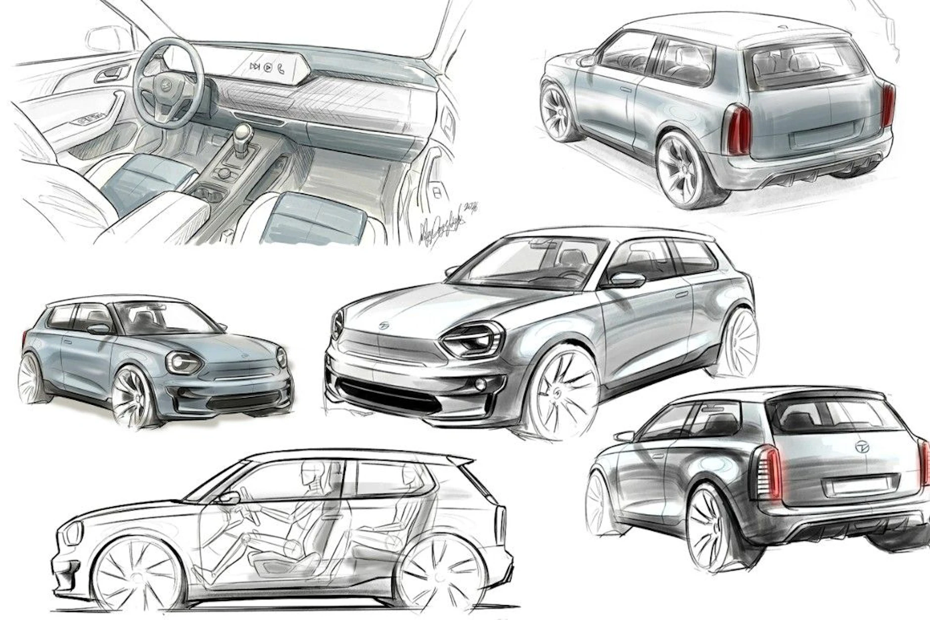 Die Design-Studien des E-Trabis mit Blick in den Innenraum