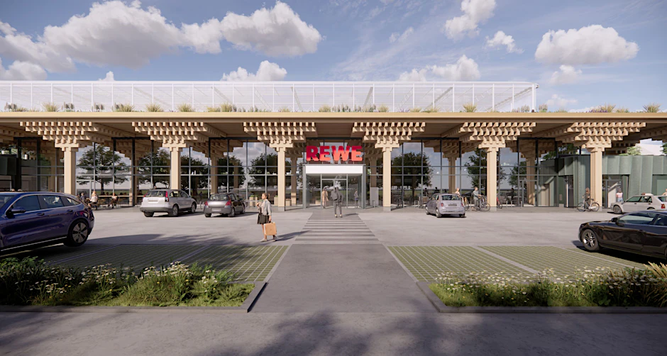 Hier noch als Modell. Der „Green Farming“-Rewe in Lankwitz ist seit 21. Mai Realität.