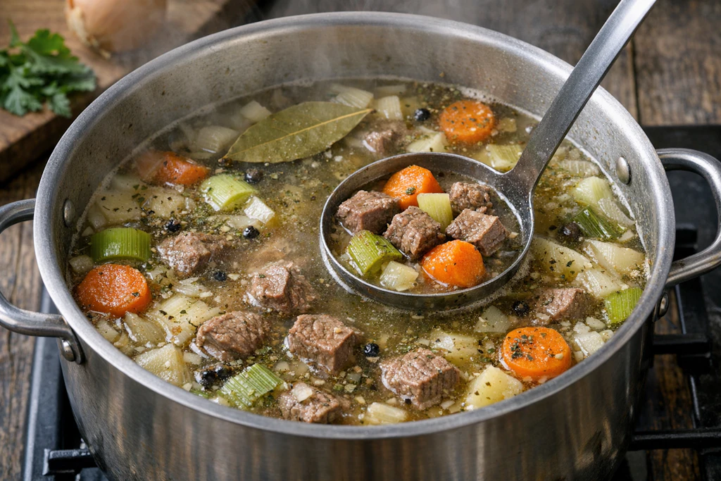 Für die Oberlausitzer Deichelmauke wird das Fleisch zuerst in einem Topf gekocht.