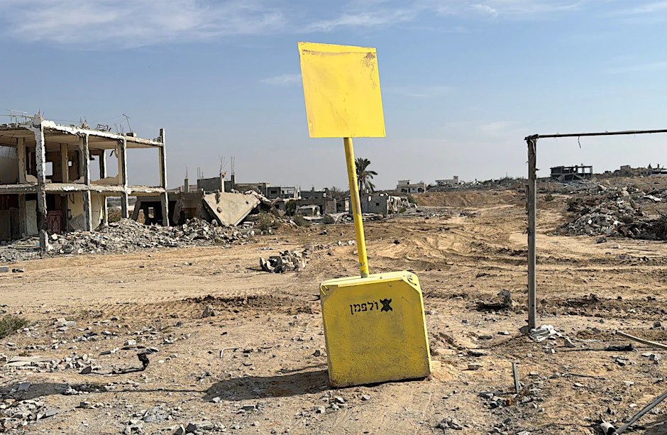 Die „gelbe Linie“ markiert die im Rahmen der Waffenruhe vereinbarte Rückzugsposition Israels.
