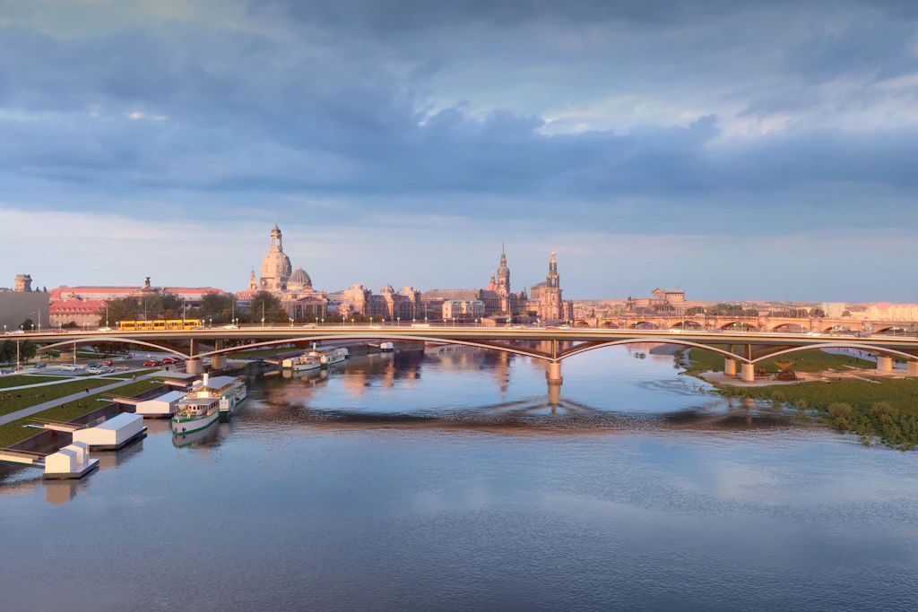 Dresden bekommt eine neue Carolabrücke: Bei der Entscheidung folgte der Stadtrat dem Bürgervotum für diese Brückenvariante von FHECOR/TSSB.