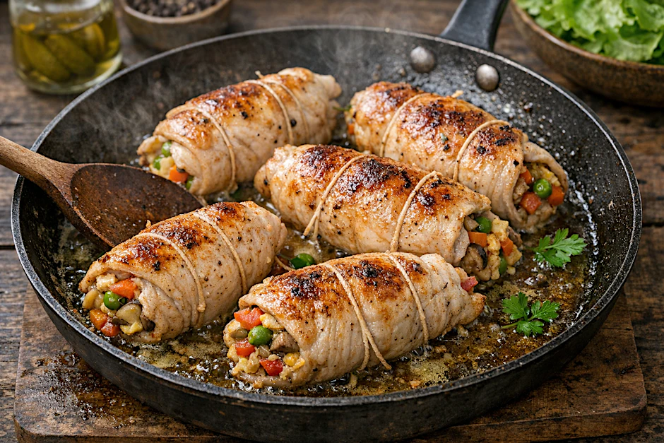 Diese gefüllte Hühnerbrust „Gärtnerin“ mit frischem Sommergemüse wird erst beim Braten in der Pfanne richtig lecker. Guten Appetit!