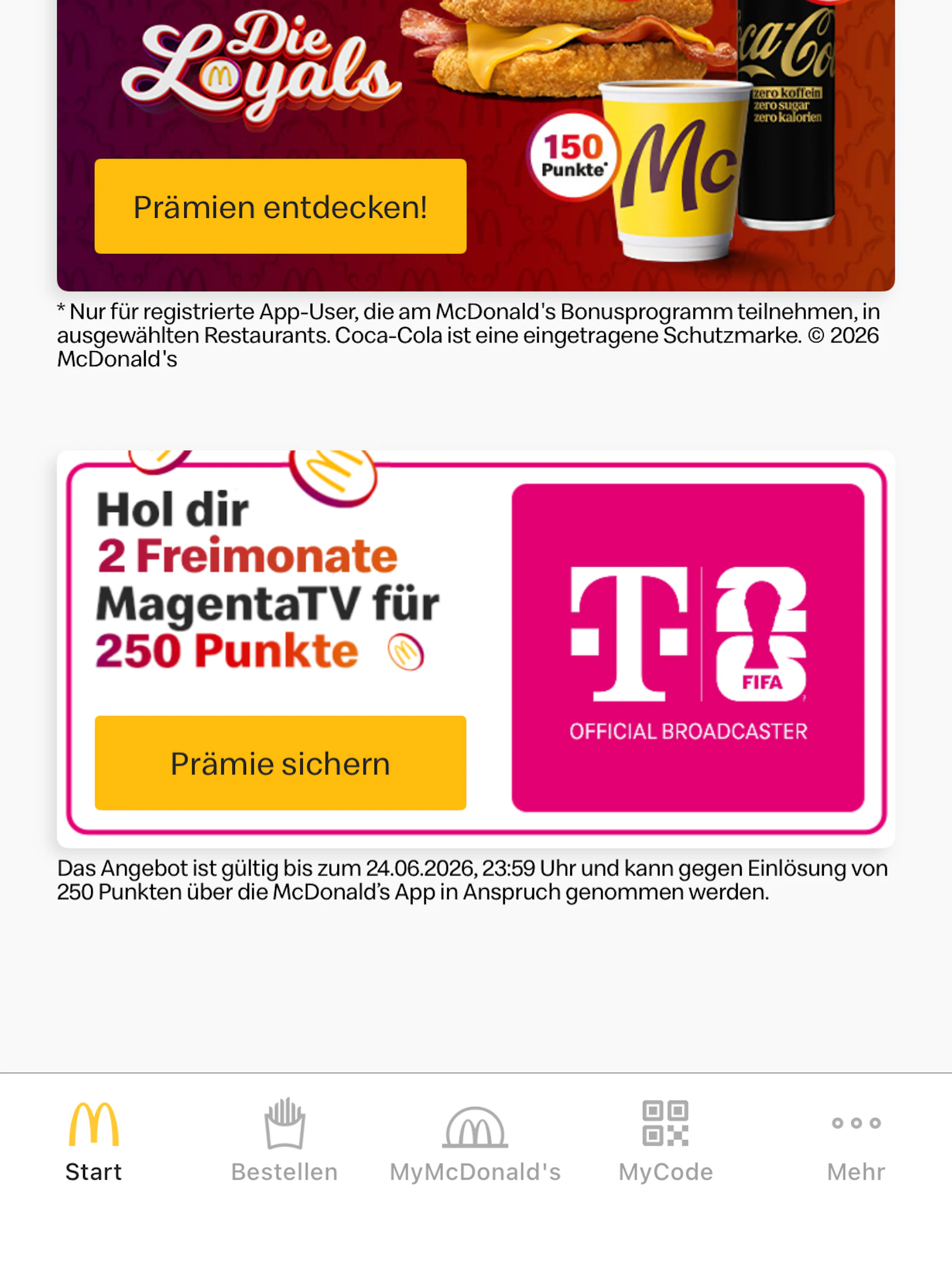 Auf der Startseite der McDonald’s-App finden Kunden den Mega-Deal.