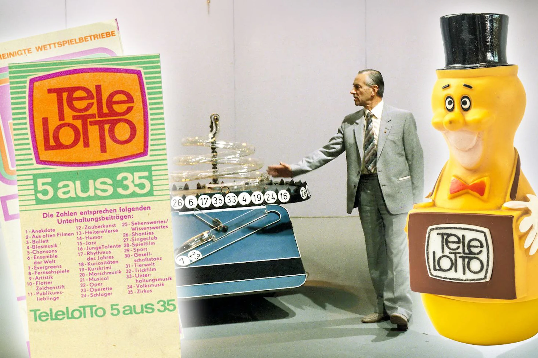Lotto in der DDR: Mit der Sendung „Tele-Lotto“ wurde das Glücksspiel auch im Osten zum Kult. Ob bunte Tippscheine, Lotto-Otto oder futuristisches Ziehungsgerät: Viele erinnern sich noch heute an die beliebte Sendung von damals.