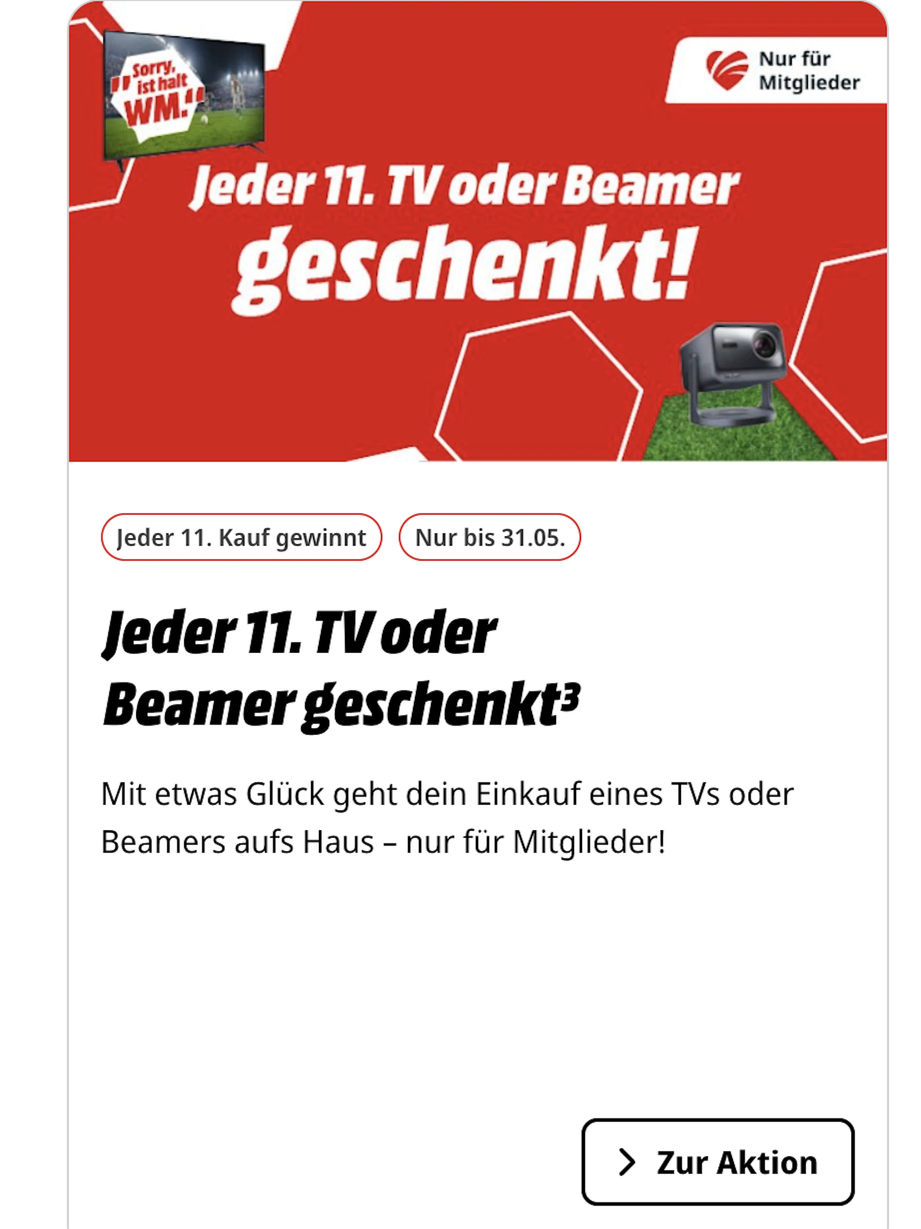 Mit dieser Fernseher-Aktion wirbt Media-Markt auf seiner Website zur Fußball-WM.