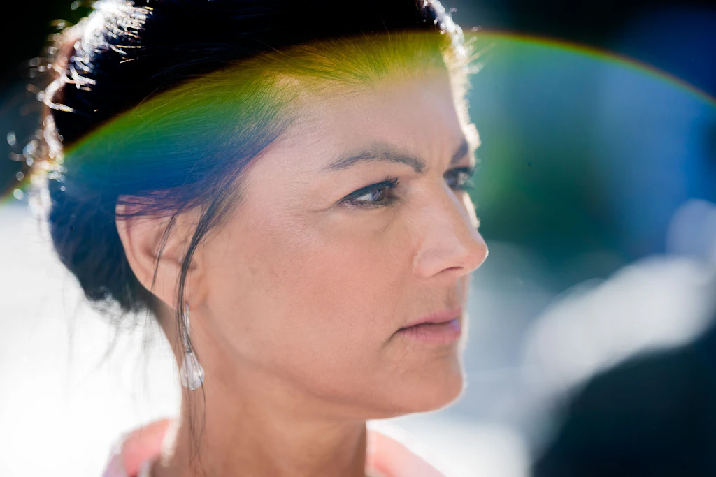 Sahra Wagenknecht spricht bei BSW-Kundgebung in Berlin-Schöneberg in Schöneberg.
