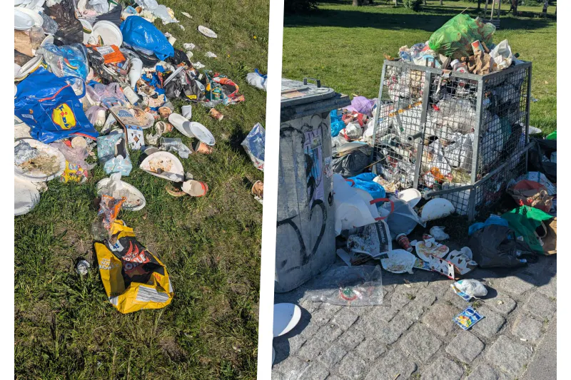 Die Müllspuren waren am vergangenen Wochenende im Volkspark Friedrichshain nicht zu übersehen.