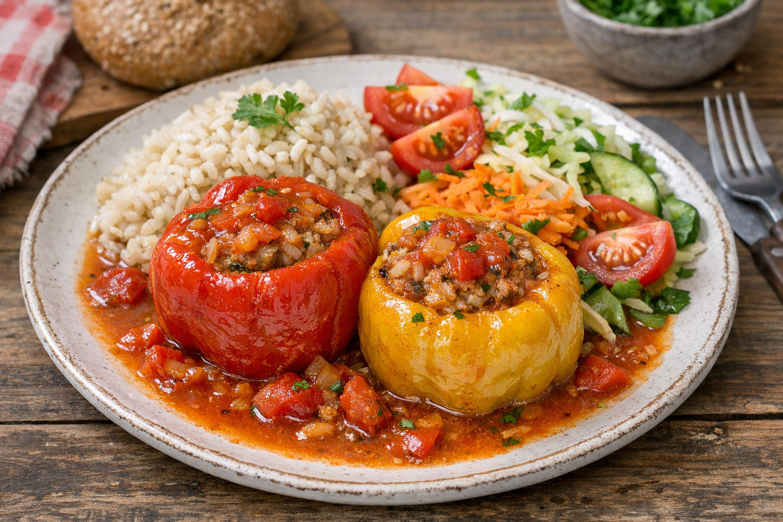 Gefüllte Paprika nach Balkanart: Deftiges Ost-Gericht macht so satt!