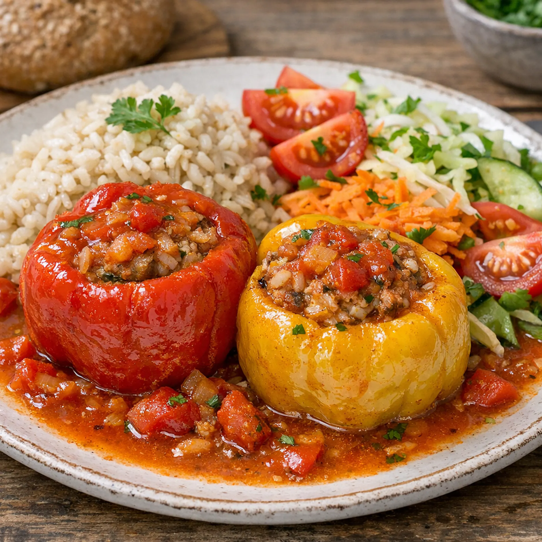 Gefüllte Paprika nach Balkanart: Deftiges Ost-Gericht macht so satt!