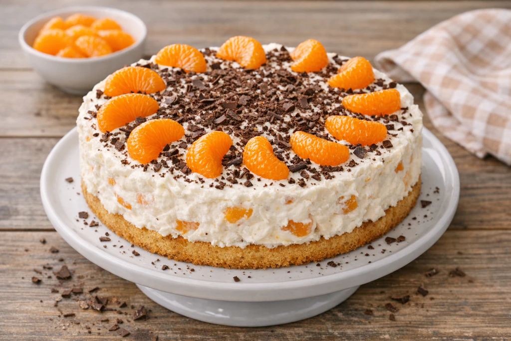 Die Schütteltorte ist einfach herzustellen und kann nach Herzenslust verziert werden. Nutzen Sie dafür Raspelschokolade und ein paar besonders schöne Mandarinenstücke.