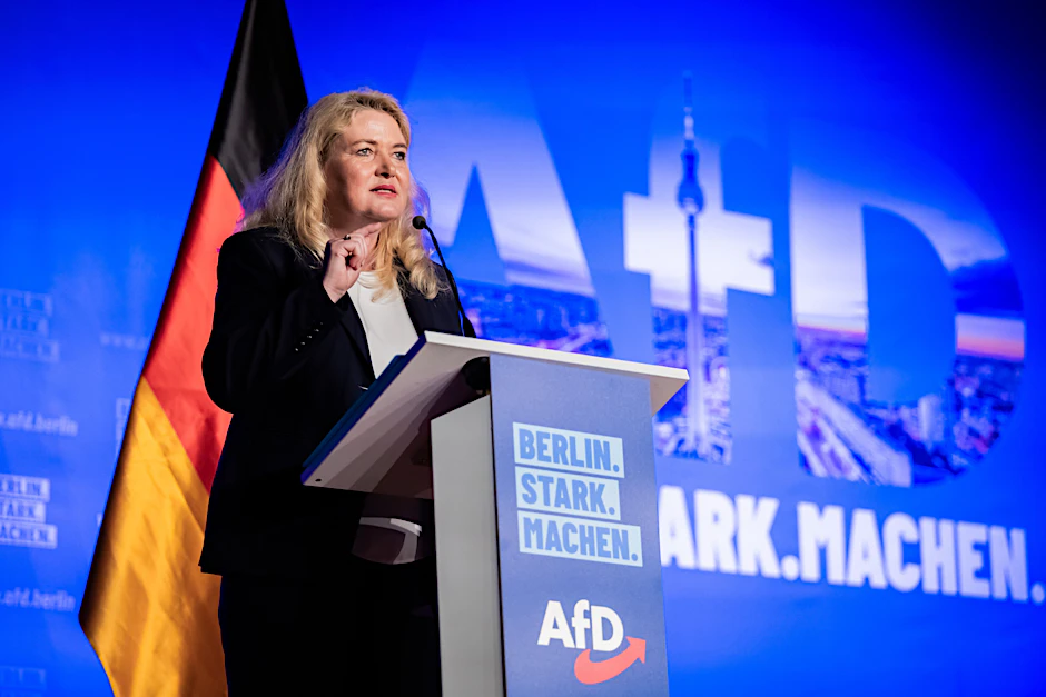 Kristin Brinker, AfD-Spitzenkandidatin für die Wahl zum Berliner Abgeordnetenhaus und Landesvorsitzende der Berliner AfD