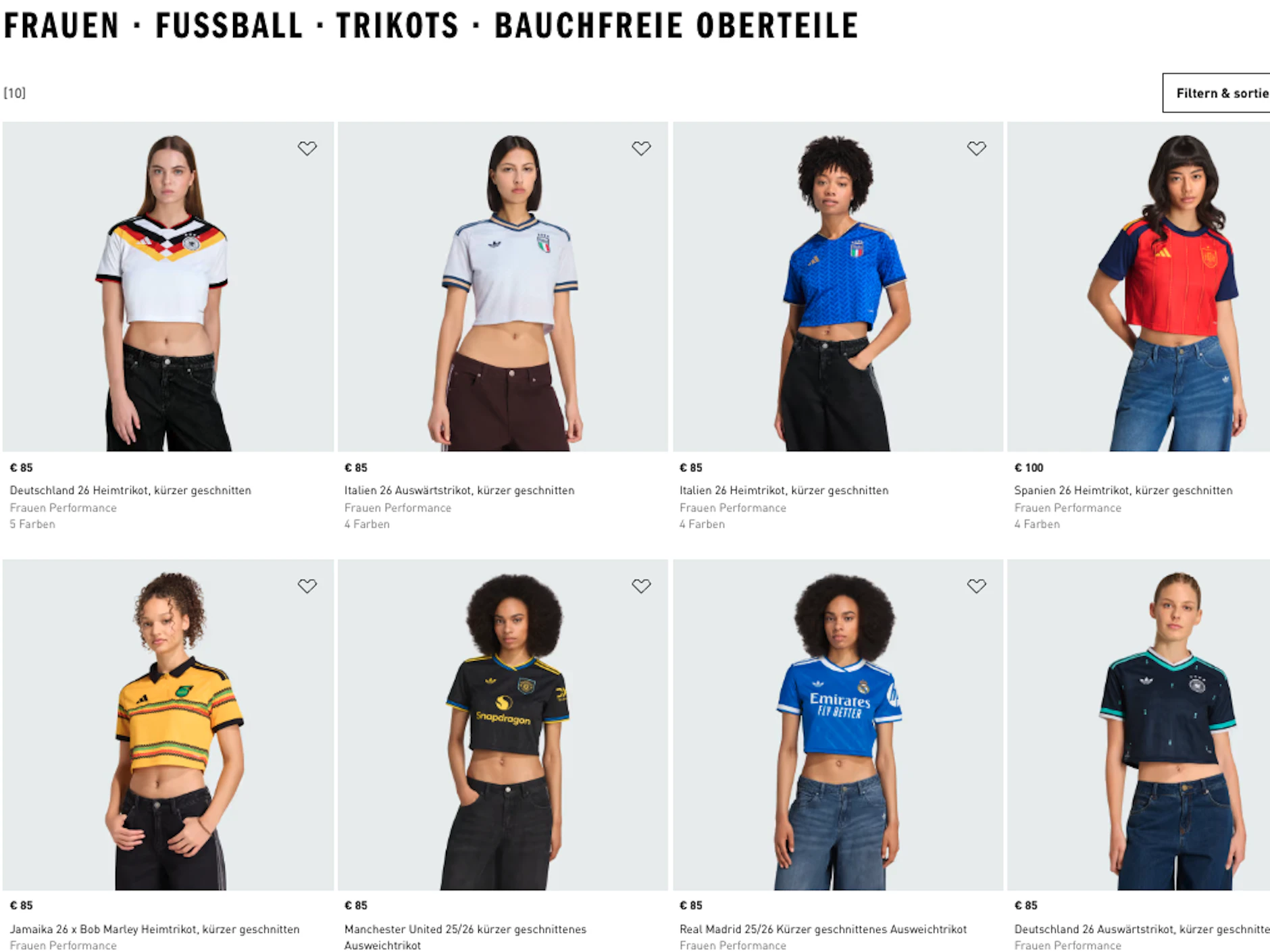Auf der Website von Adidas finden sich alle bauchfreien Trikot-Versionen.