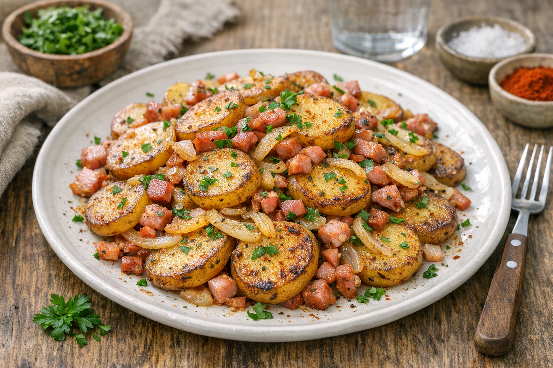 Bratkartoffeln schmecken einfach immer. Unsere Version, die Almkartoffeln, sind ganz besonders lecker und deftig. Dafür sorgen unter anderem Zwiebeln und Schinken!