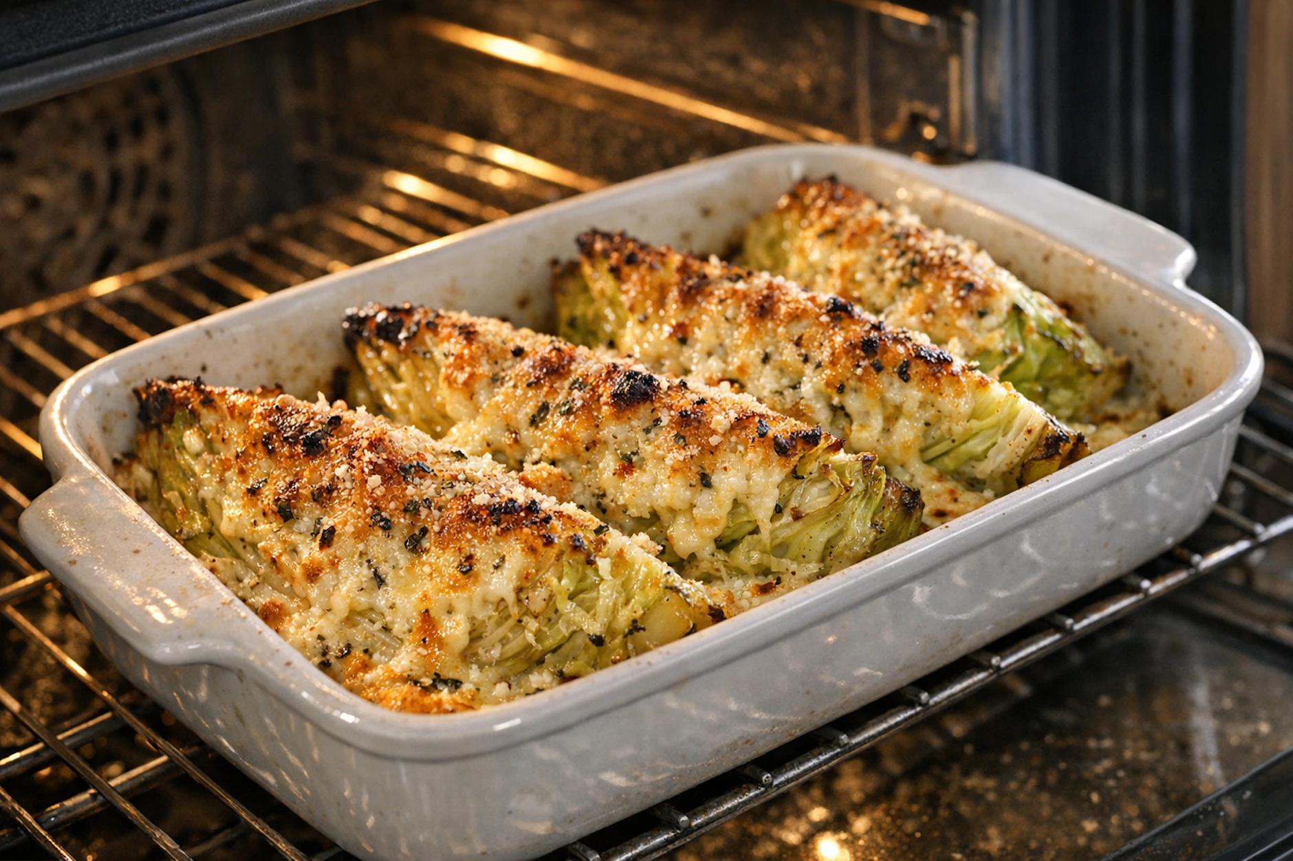 Spitzkohl mit Parmesan aus dem Ofen ist ein schnelles Gemüsegericht, das sowohl als Beilage als auch als schnelles Gemüsegericht auf den Abendbrottisch passt.