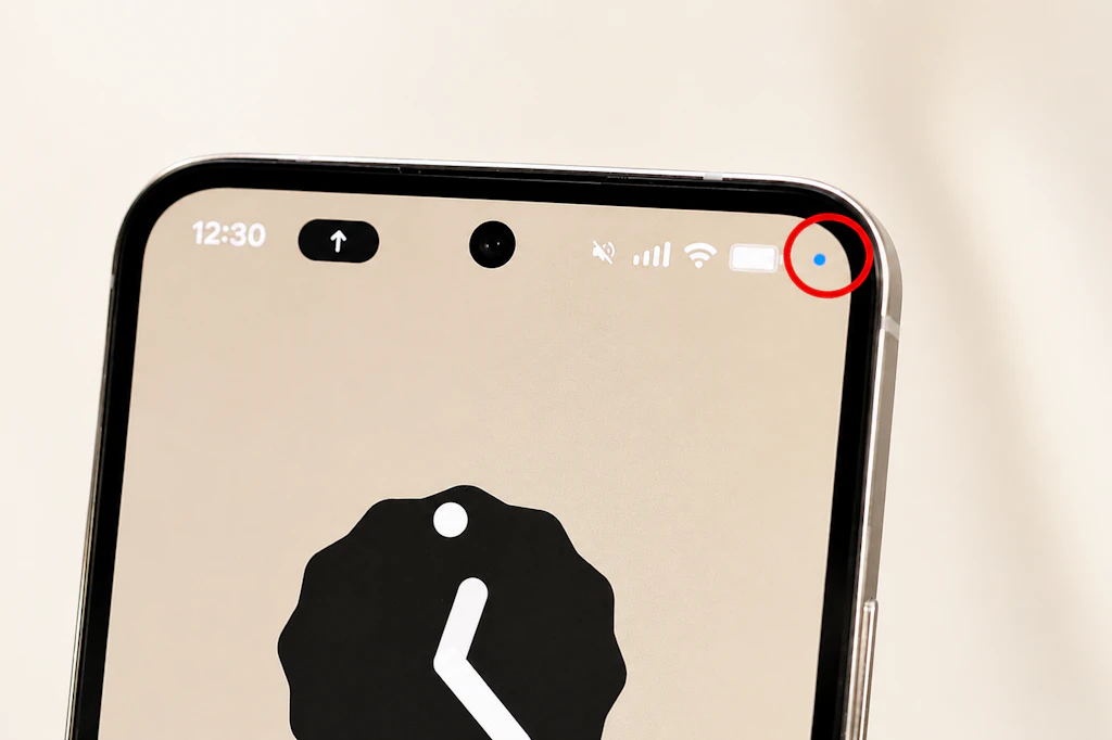 Ein blauer Punkt ist auf dem Display zu sehen.