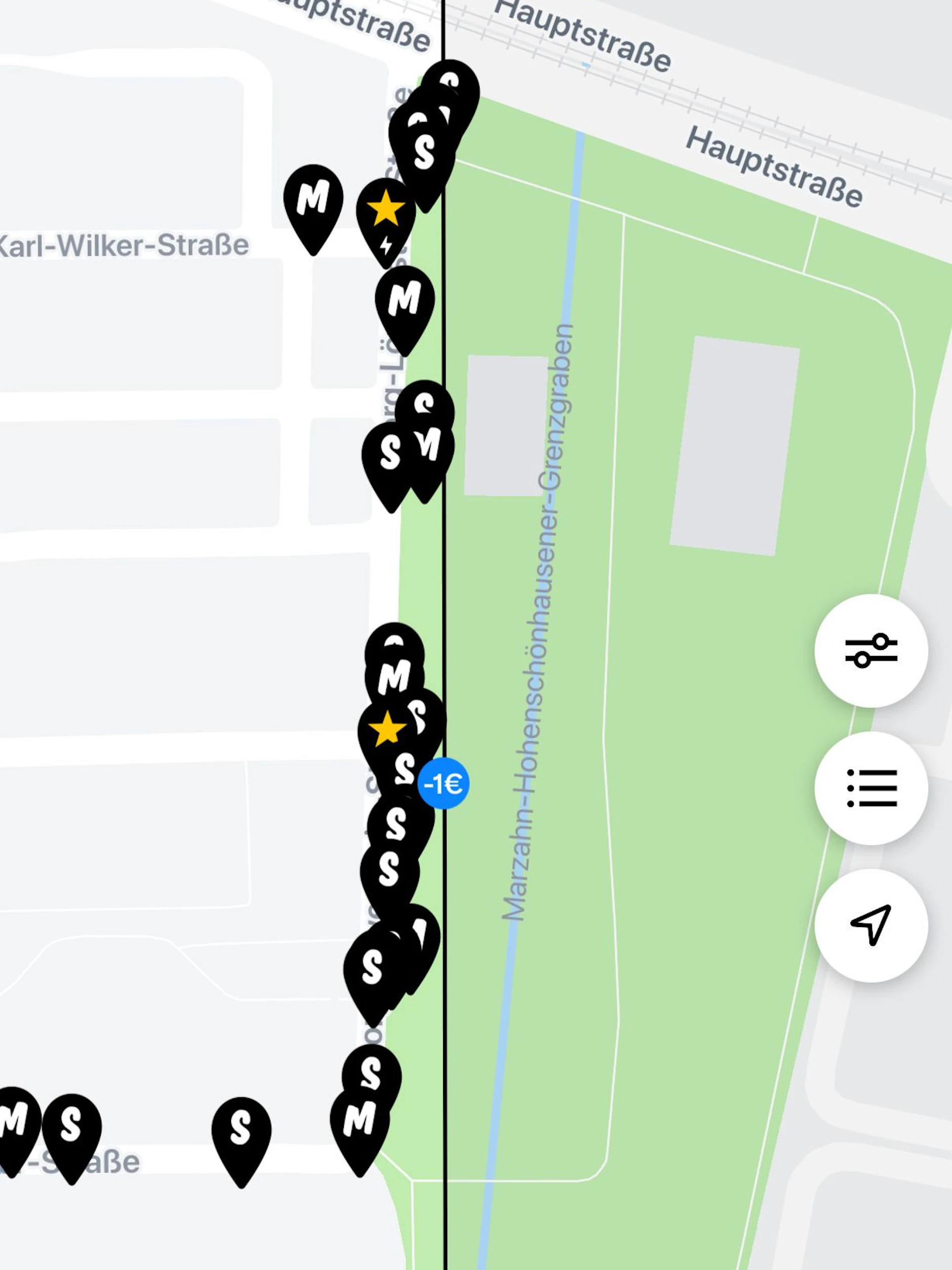 Ein Blick in die Miles-App zeigt das Ausmaß. An einem Montag wurden über 40 Autos in dem Wohngebiet abgestellt (nicht alle sind hier zu sehen).