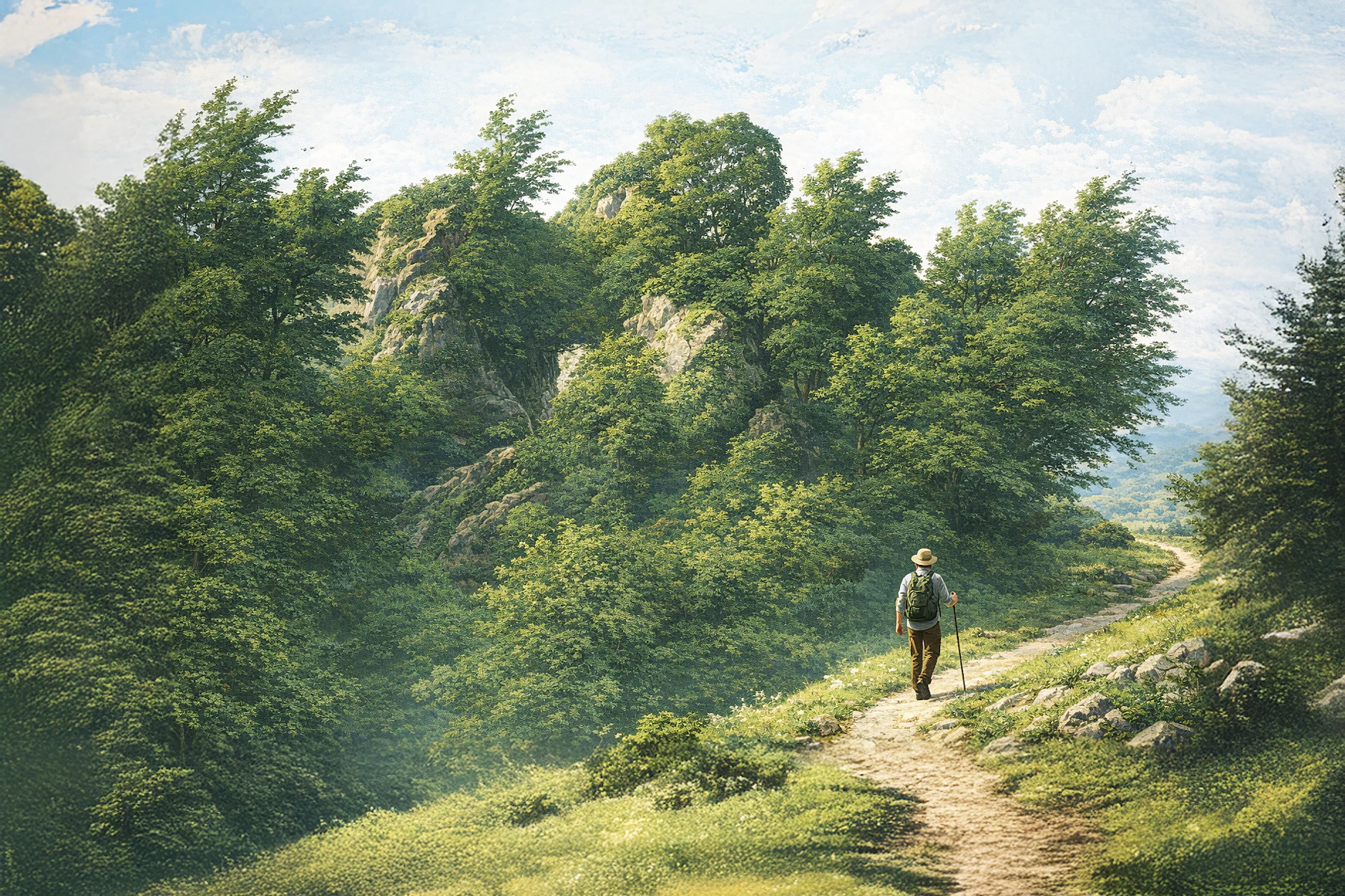 Ein einsamer Wanderer läuft durch die Natur. Ein idyllisches Bild. Doch es hat ein Geheimnis: Der Mann sucht nach seinem verschwundenen Opa! Finden Sie ihn in unserem Suchbild, dem Augen-Test der Woche im Berliner KURIER?