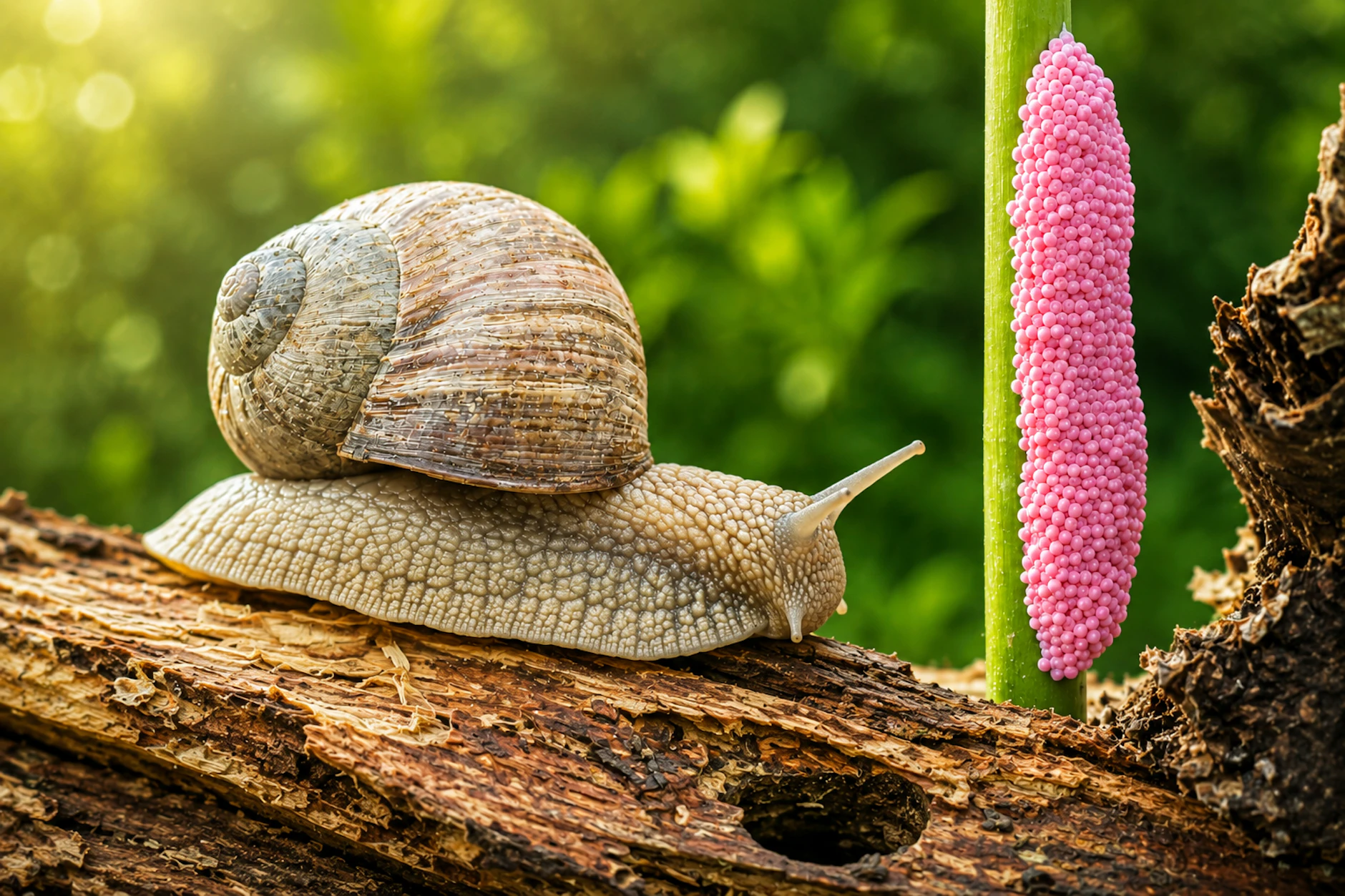 Die Apfelschnecke legt rosa farbige Eier ab. Diese können giftig für den Garten sein.