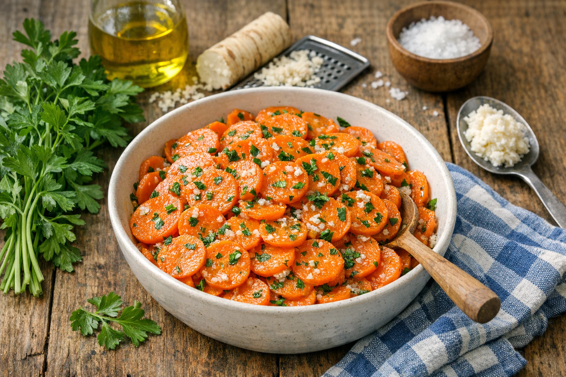 Der Möhrensalat ist etwas aufwändiger, weil die Möhren erst gekocht werden müssen. Doch die zusätzliche Arbeit lohnt sich!
