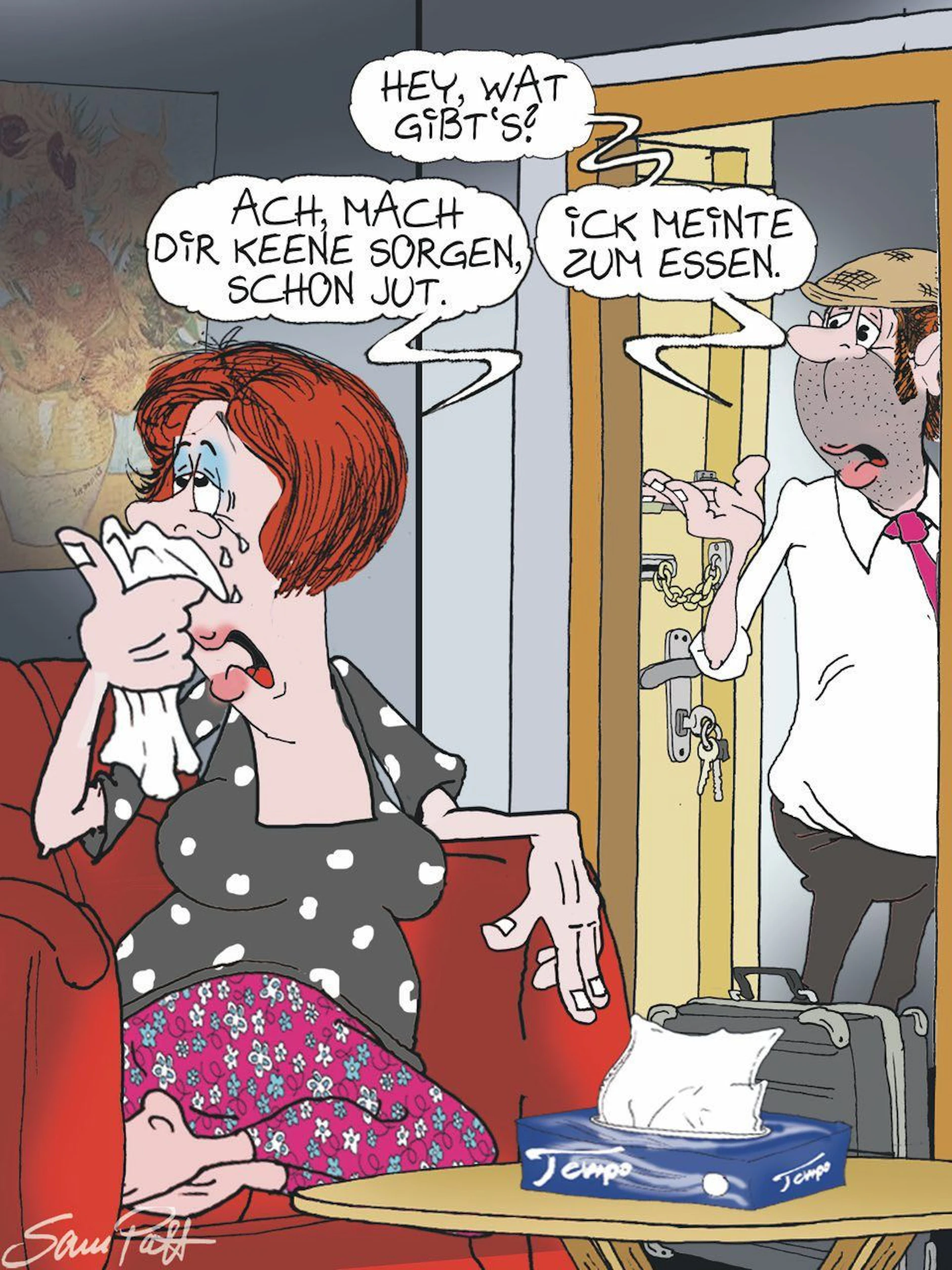 Der Cartoon des Tages entführt Sie jeden Tag in die Welt des Berliner Humors. Genießen Sie den Start in den Tag mit den kleinen Werken von Zeichner Sam Paff aus Berlin!
