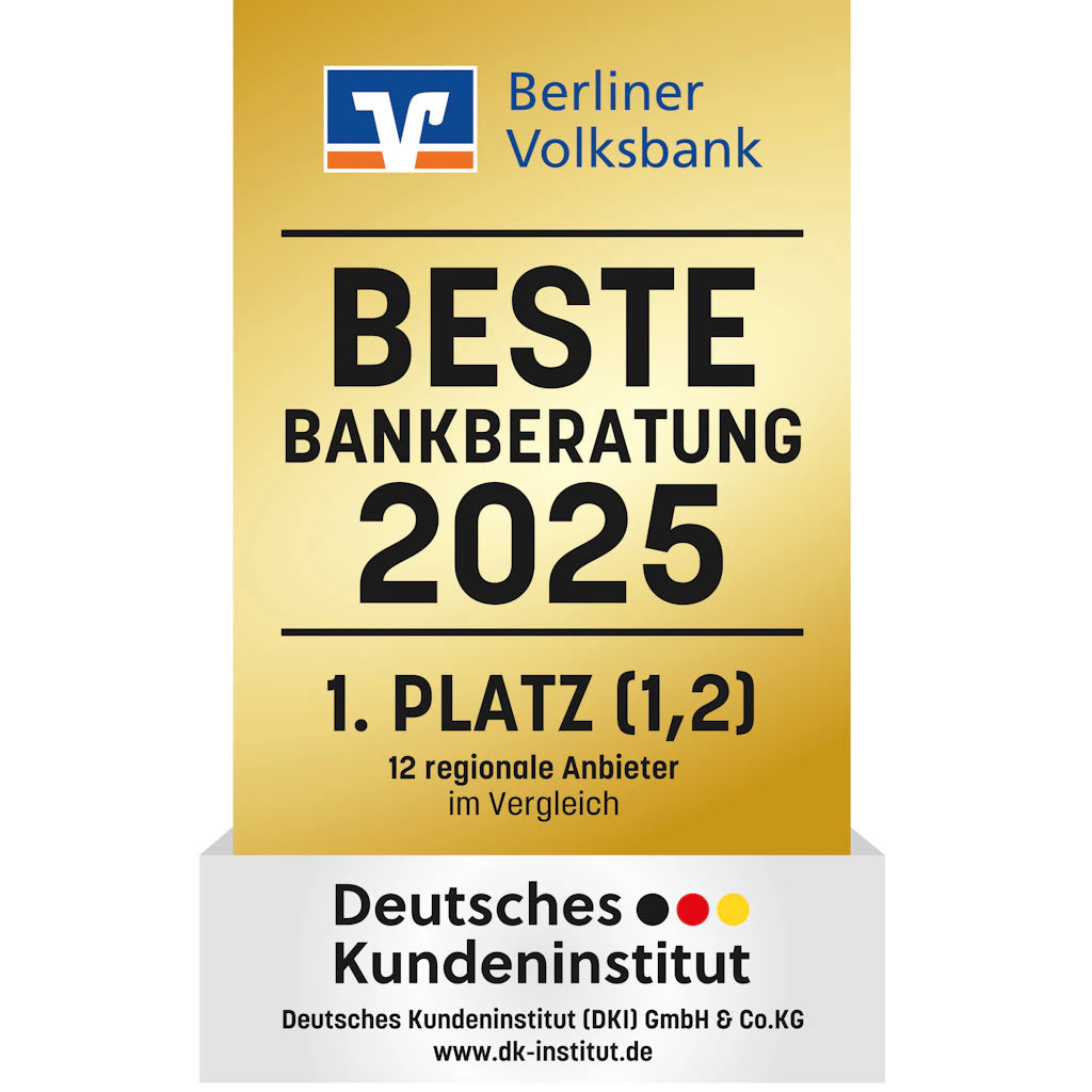 Dass Beratungsqualität weiterhin eine wichtige Rolle spielt, zeigt auch die Studie „Beste Bankberatung 2025“ des Deutschen Kundeninstituts. Die Berliner Volksbank belegte dabei den ersten Platz unter zwölf regionalen Banken. Bewertet wurden unter anderem Beratungsqualität, Kundenorientierung und Leistungen in verschiedenen Finanzthemen.