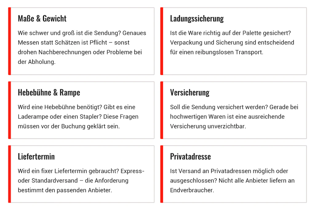 Grundfragen beim Palettenversand