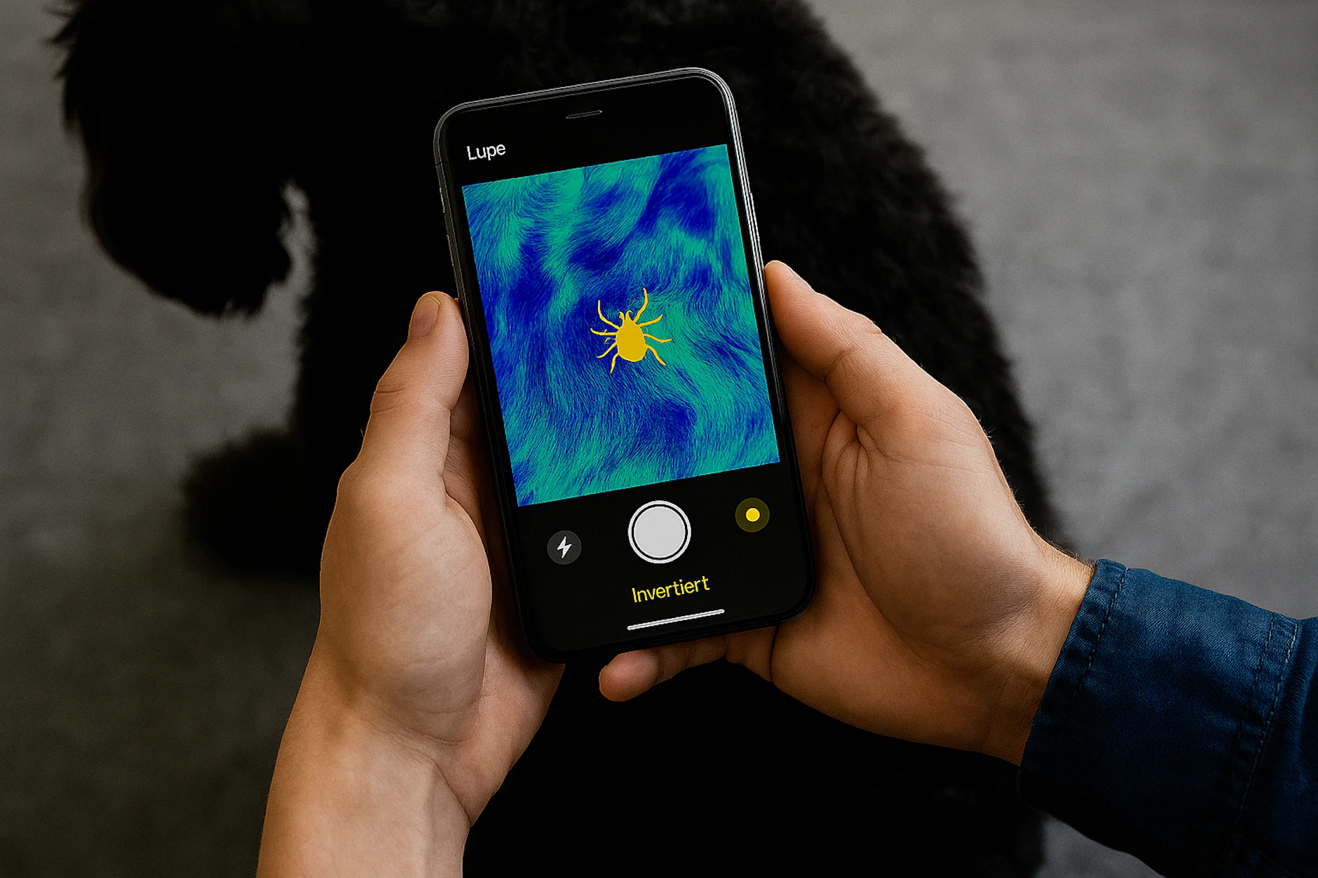 Den "Invertiert"-Filter kann man auf dem Smartphone mit der Lupen-App einschalten.