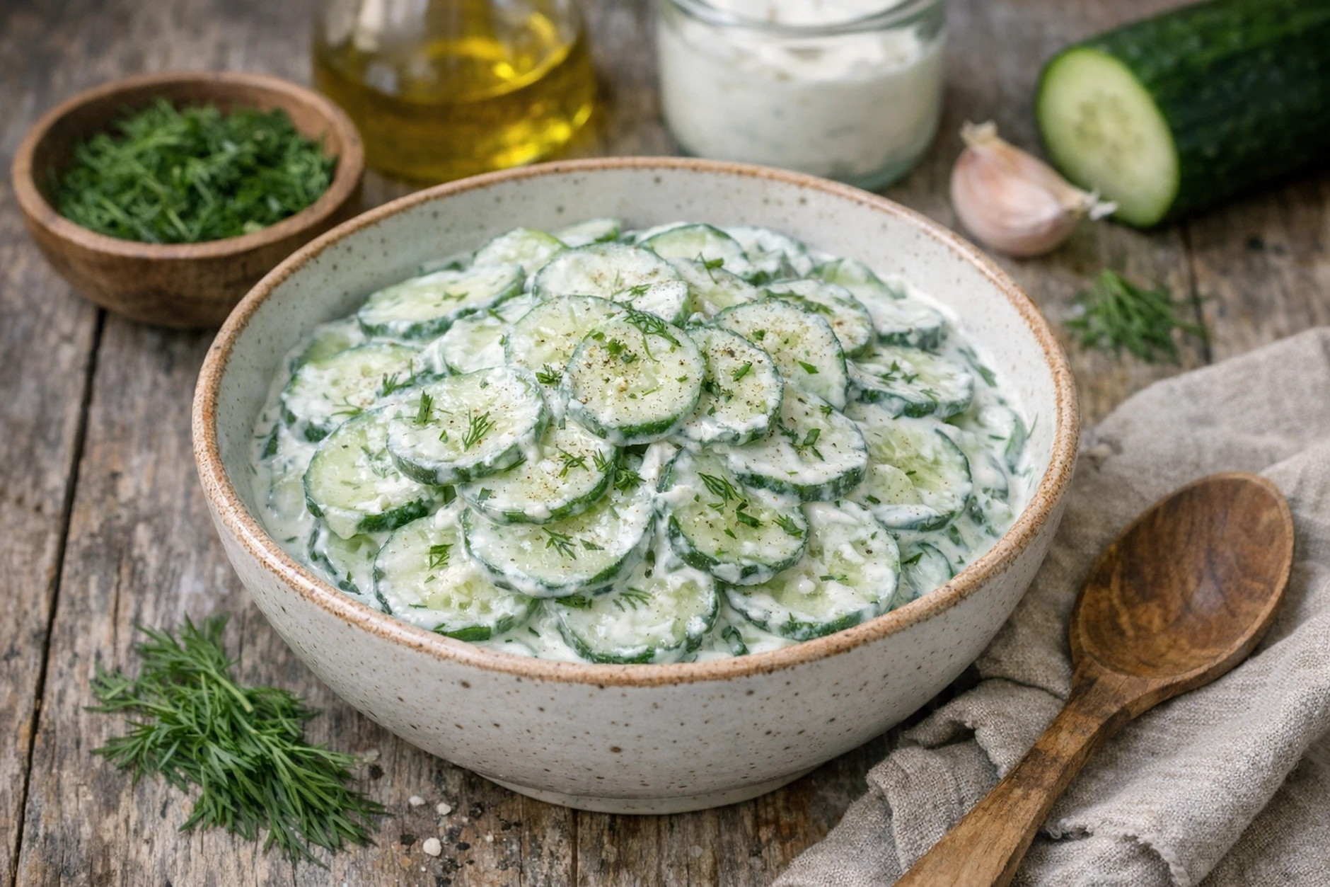 Frisch, leicht und cremig: Unser Gurkensalat für den Sommer ist die perfekte Alternative - und wird auch alle glücklich machen, die eigentlich nicht so gern Salat essen.
