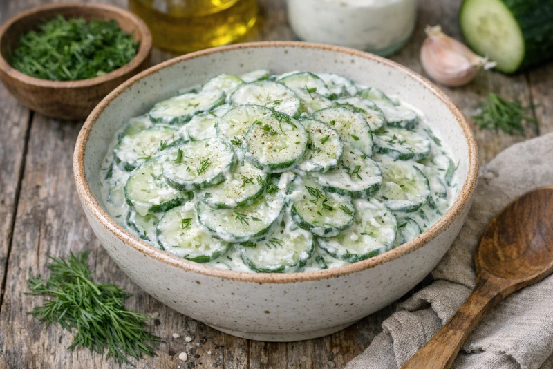Geheimzutat macht ihn cremig: Dieser Gurkensalat übertrifft 
