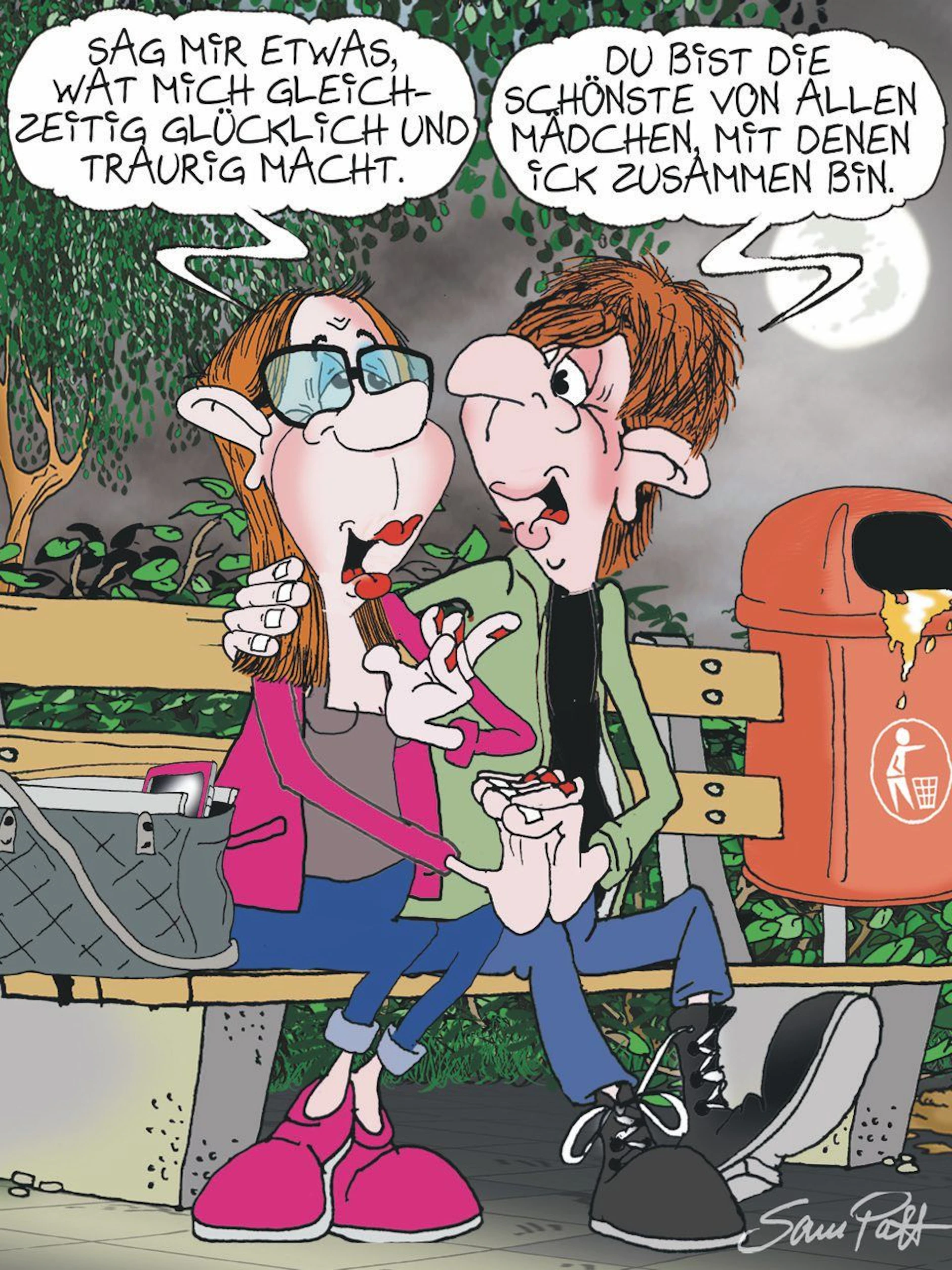 Der Cartoon des Tages kommt jeden Tag von unserem Zeichner Sam Paff aus Berlin und fängt den Berliner Humor für unsere Rubrik Witz des Tages einfach großartig ein.
