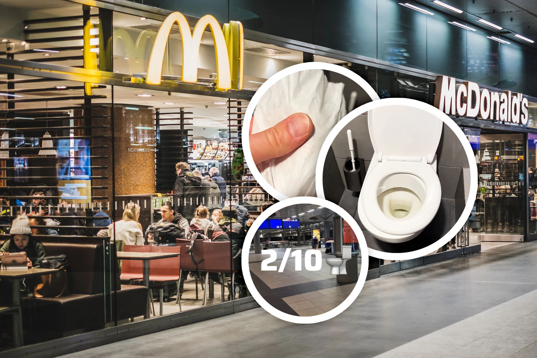 Nur 2 von 10 Kloschüsseln gibt es beim Instagram-Account „Schüssel der Wahrheit“ für das Klo bei McDonald's im Berliner Hauptbahnhof. Was für ein vernichtendes Urteil!