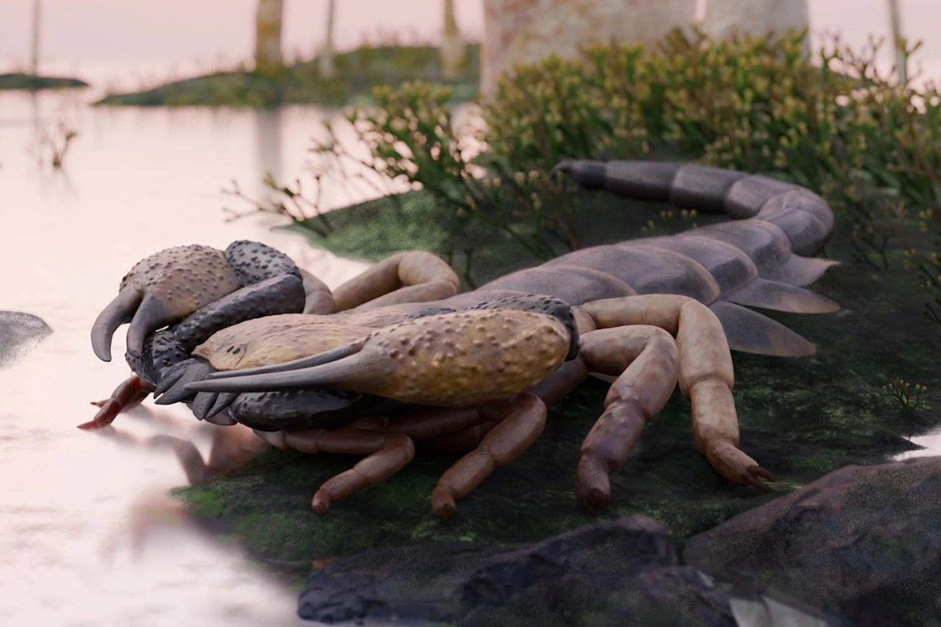 So könnte der Mega-Skorpion Praearcturus gigas vor 415 Millionen Jahren ausgesehen haben, als er durch das heutige Großbritannien streifte.