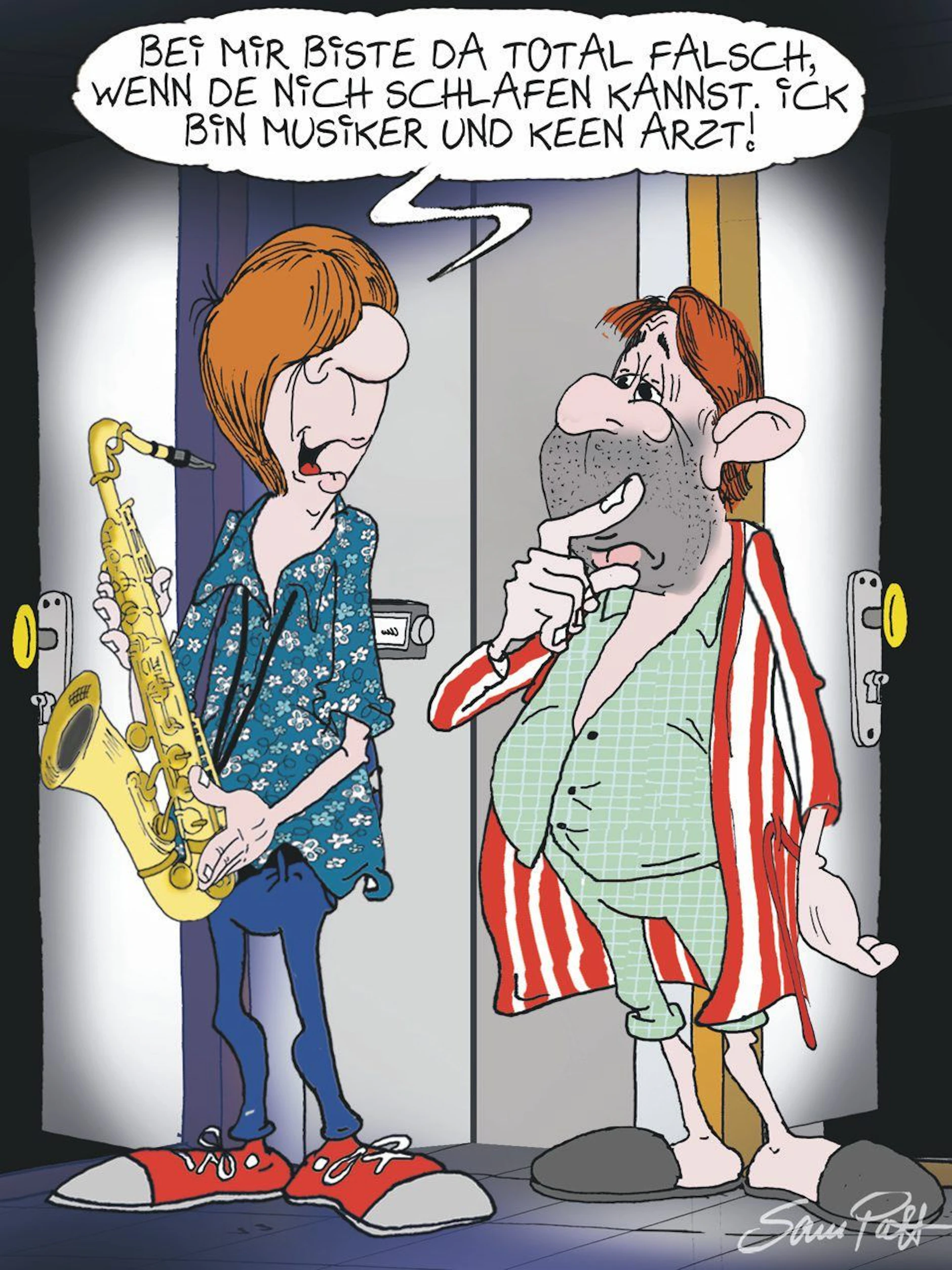 Der Cartoon des Tages kommt jeden Tag von unserem Zeihner Sam Paff aus Berlin. Er bereichert mit seinem Berliner Humor die Rubrik Witz des Tages.