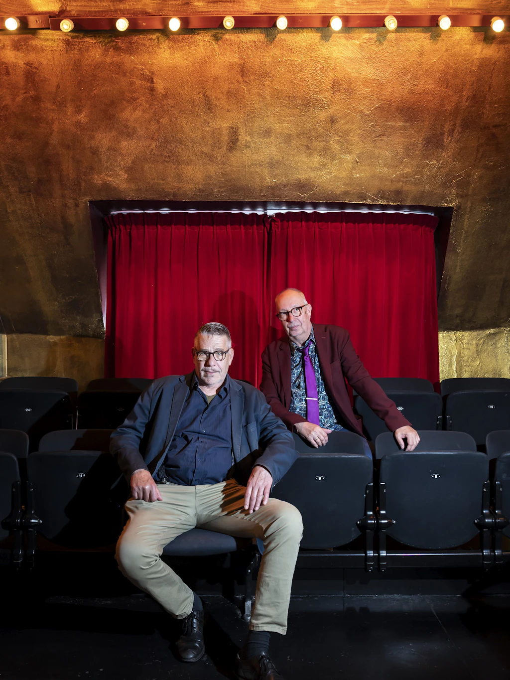 Im BKA-Theater, wo die „Unerhörte Musik“ stattfindet: Rainer Rubbert (l.) und Martin Daske