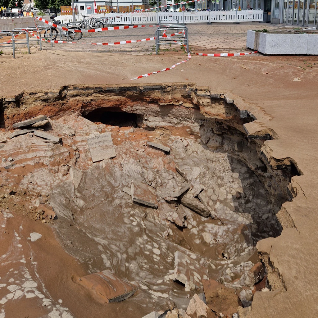 Das Loch in der Alexanderstraße - verursacht durch einen Rohrbruch.