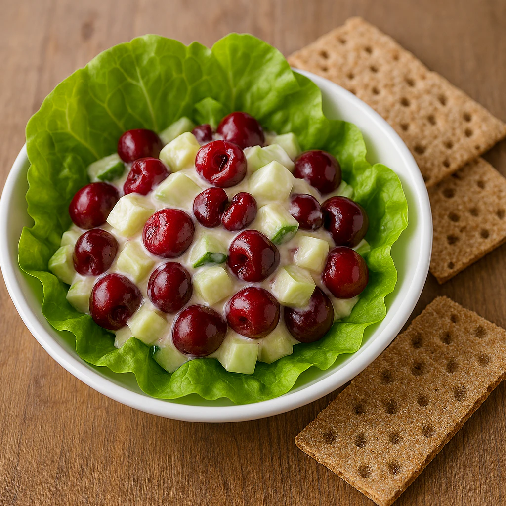 In diesen Sommersalat von Kurt Drummer gehören Kirschen und Gurken, platziert auf Blättern aus Kopfsalat.