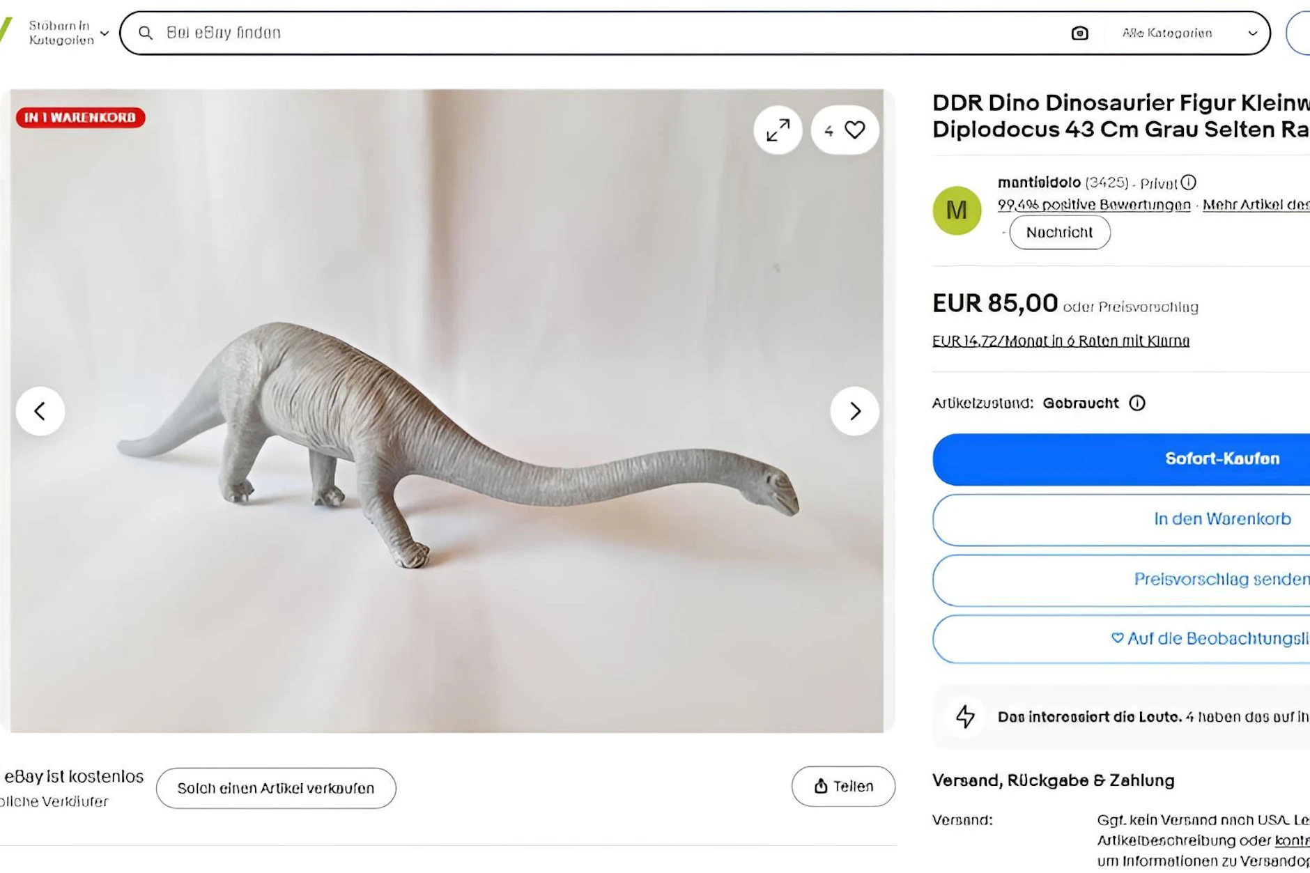 Ein Dinosaurier-Sammler verlangt auf Ebay 85 Euro für das Exemplar. Das ist auf der Plattform kein Einzelfall.