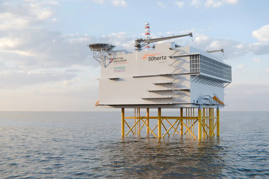 So wird die Offshore-Konverter-Plattform aussehen, die in Rostock im Auftrag von 50Hertz gebaut wird.