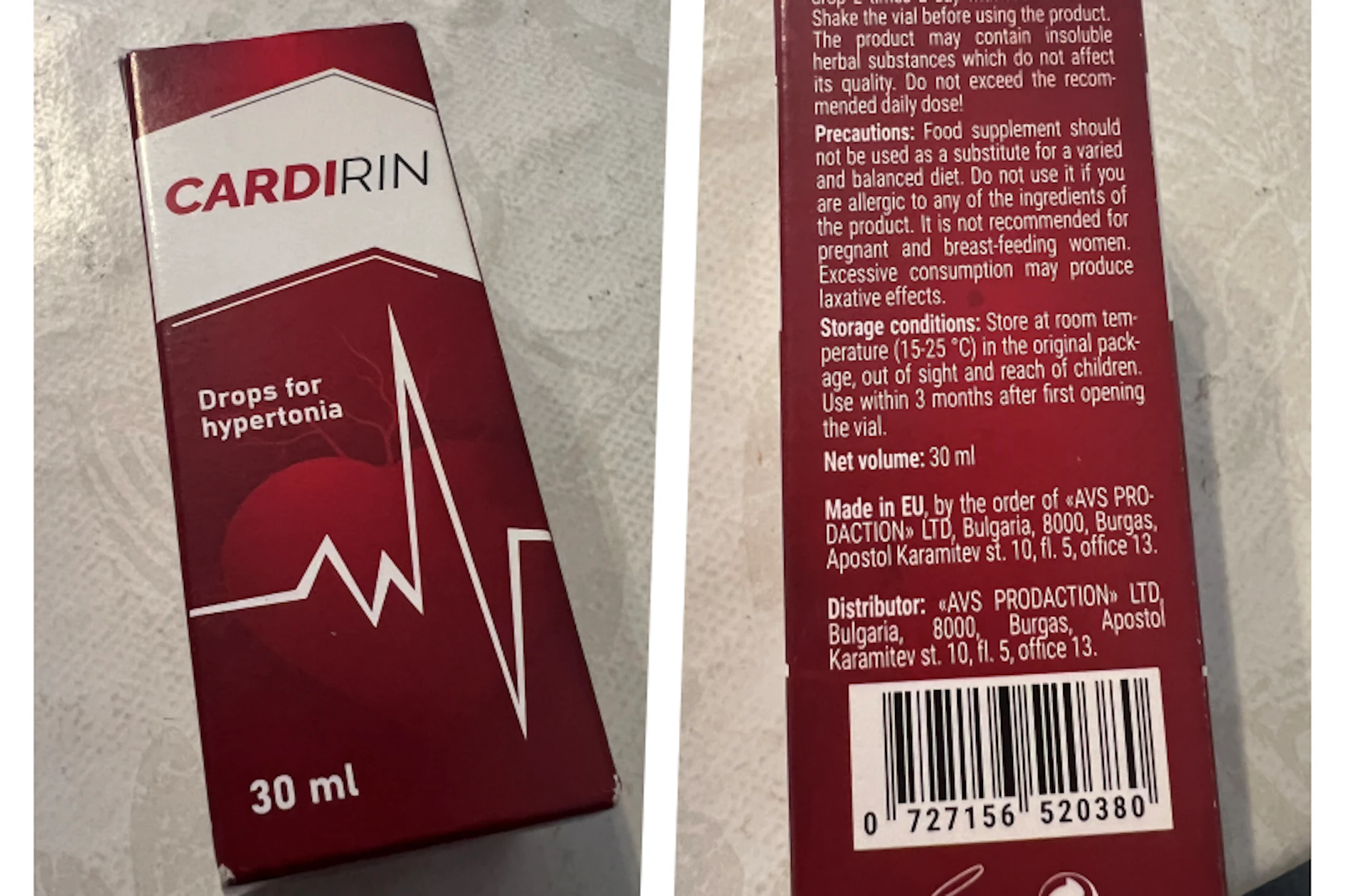 Die Verpackung von Cardirin sieht seriös aus, doch was ist wirklich in den Tropfen? Ein Firma aus Bulgarien vertreibt angeblich das Produkt.