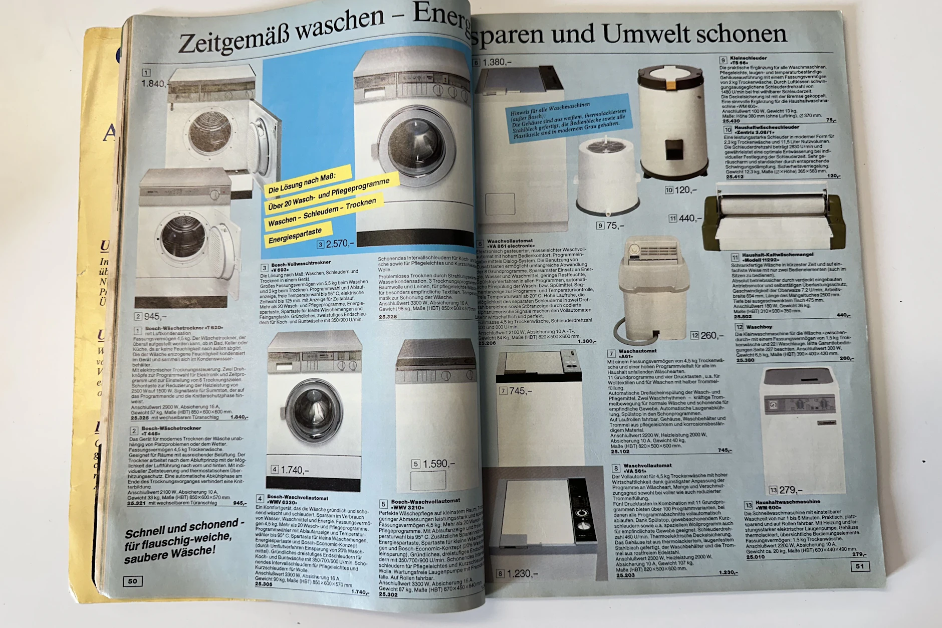 Auch im Angebot von Genex: Alles von der Waschmaschine mit zur Schleuder. Mal aus DDR-Produktion, mal von Bosch. Aber immer in D-Mark zu bezahlen. Mehrere Ausgaben der Genex-Kataloge lagern heute im DDR Musuem.