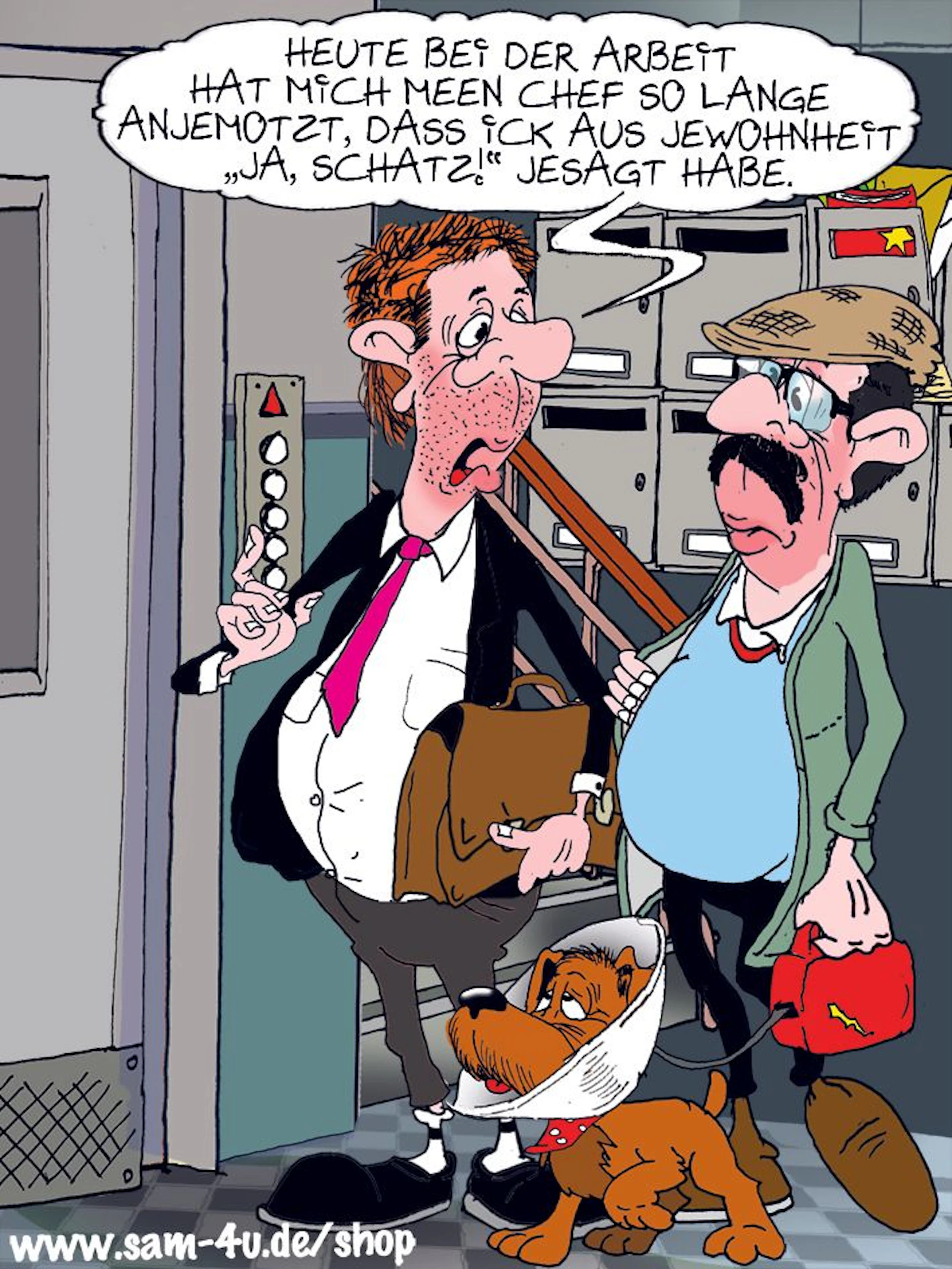 Der Cartoon des Tages kommt auch heute von unserem Zeichner Sam Paff aus Berlin. Er bringt den Berliner Witz einfach herrlich zu Papier, und das jeden Tag!